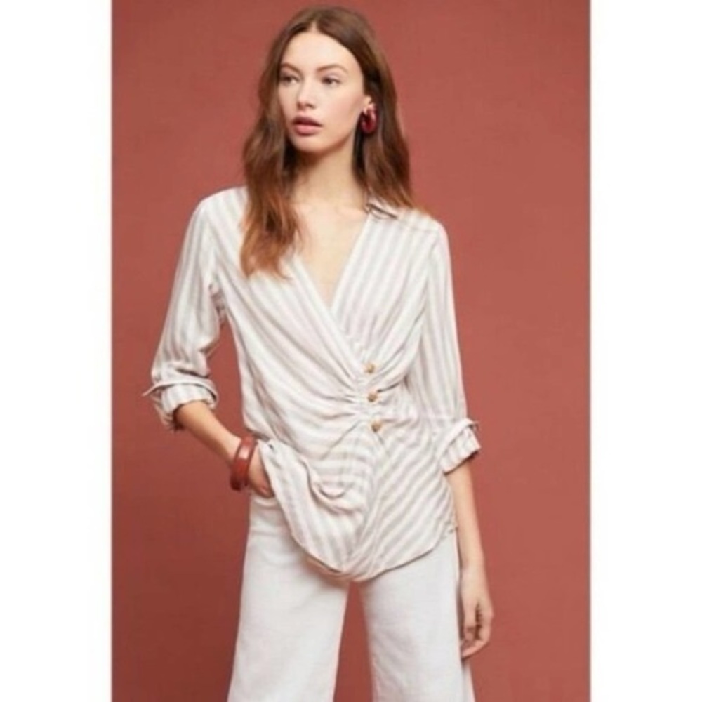 Maeve by Anthropologie Marianna Striped Wrap Blouse